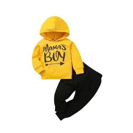 

xingqing Winter Newborn Baby Boy Clothes Set Mama s Boy Letter Printed Long Sleeve Hoodie Tops Sweatpants 2-Pieces Green Black One Size