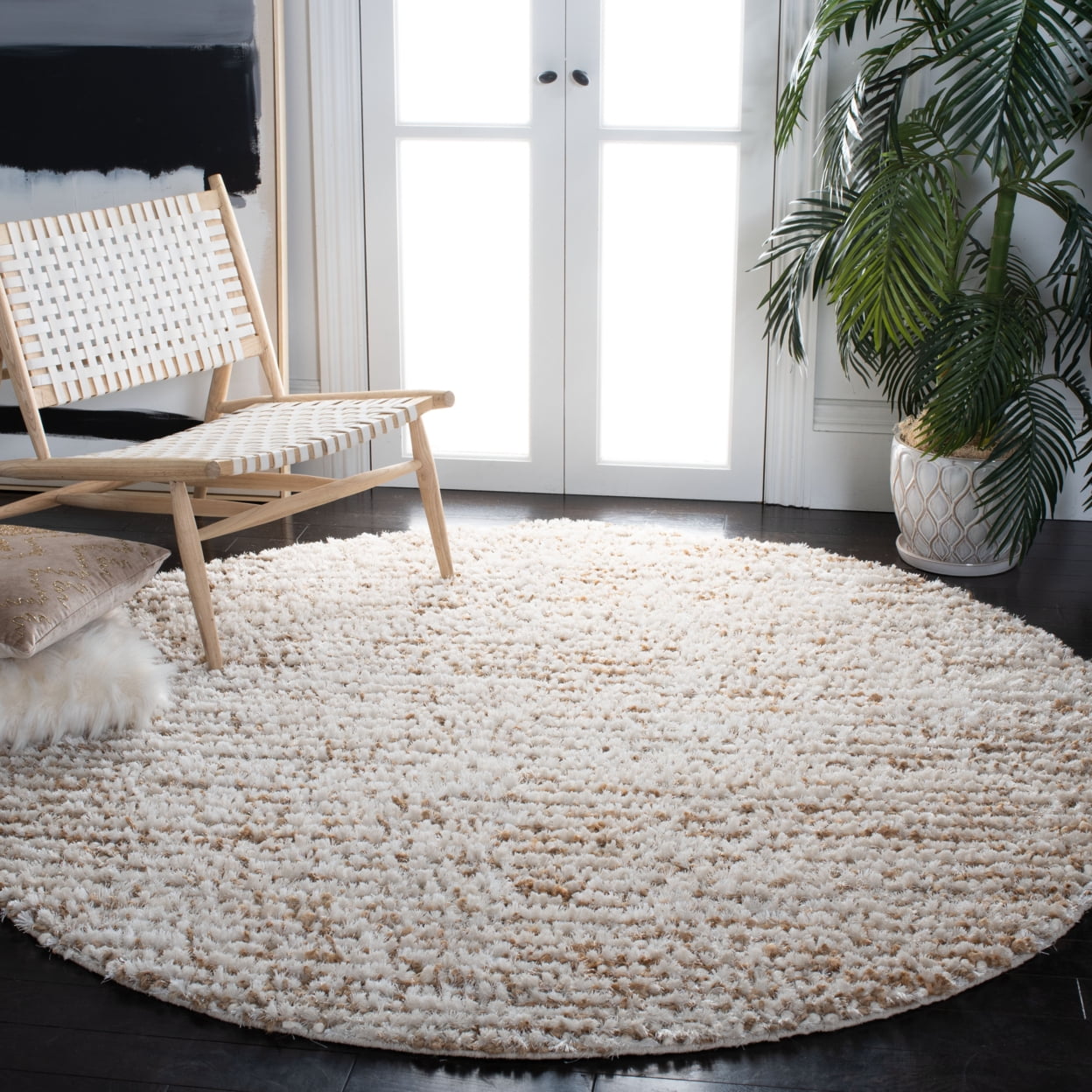 SAFAVIEH Constance Braided Plush Shag Runner Rug, White/Beige, 2'3" x 11'
