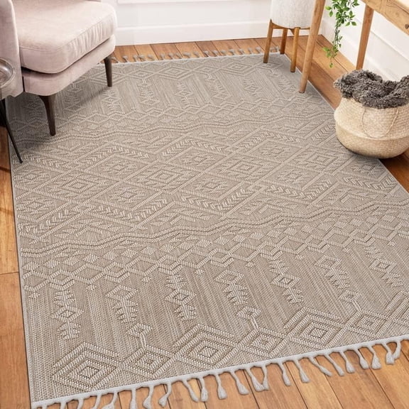 5x7 Area Rugs - Low-Pile Carpet Stain Resistant & Easy Care, Thick for High Traffic Areas in Living Room, Bedroom, Dining Room, Kitchen (Natural, 5'3" x 7'6")$$Home Decor, Kitchen, & Other