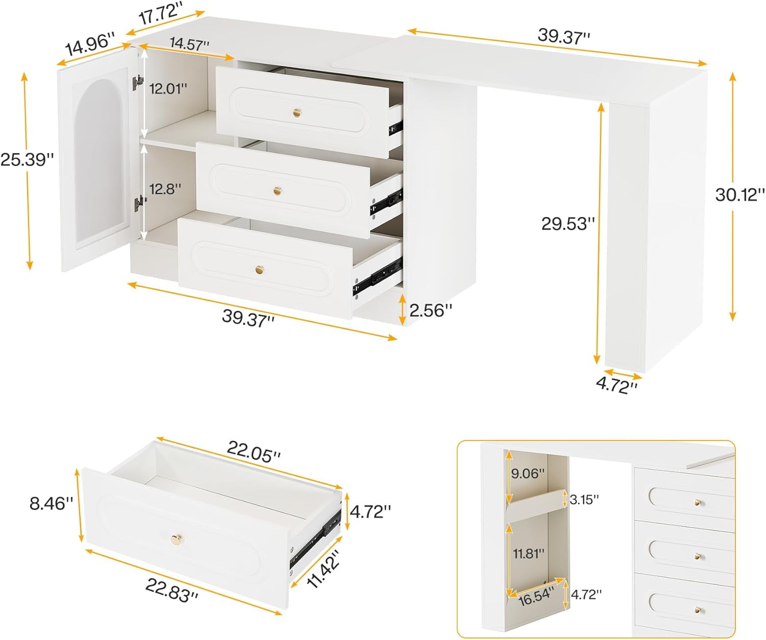 Tribesigns L-Shaped Computer Desk with 3 Drawers, Reversible Corner Desk with Cabinet