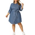 thumbnail image 4 of MODA NOVA Junior's Plus Long Sleeves Above Knee Denim Dress Light Blue 4X, 4 of 7