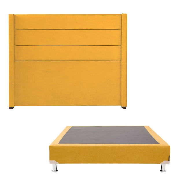 Box Base Cama Individual + Cabecera Lugo Mostaza