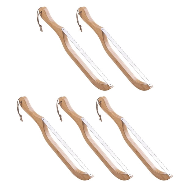 5X Cuchillo de Madera con Forma de para Pan, Cuchillo Dentado de 15,8 Pulgadas con Manejar de Madera, Rebanador de Pan para Pan Casero, Cortador de Pan de Masa Madre