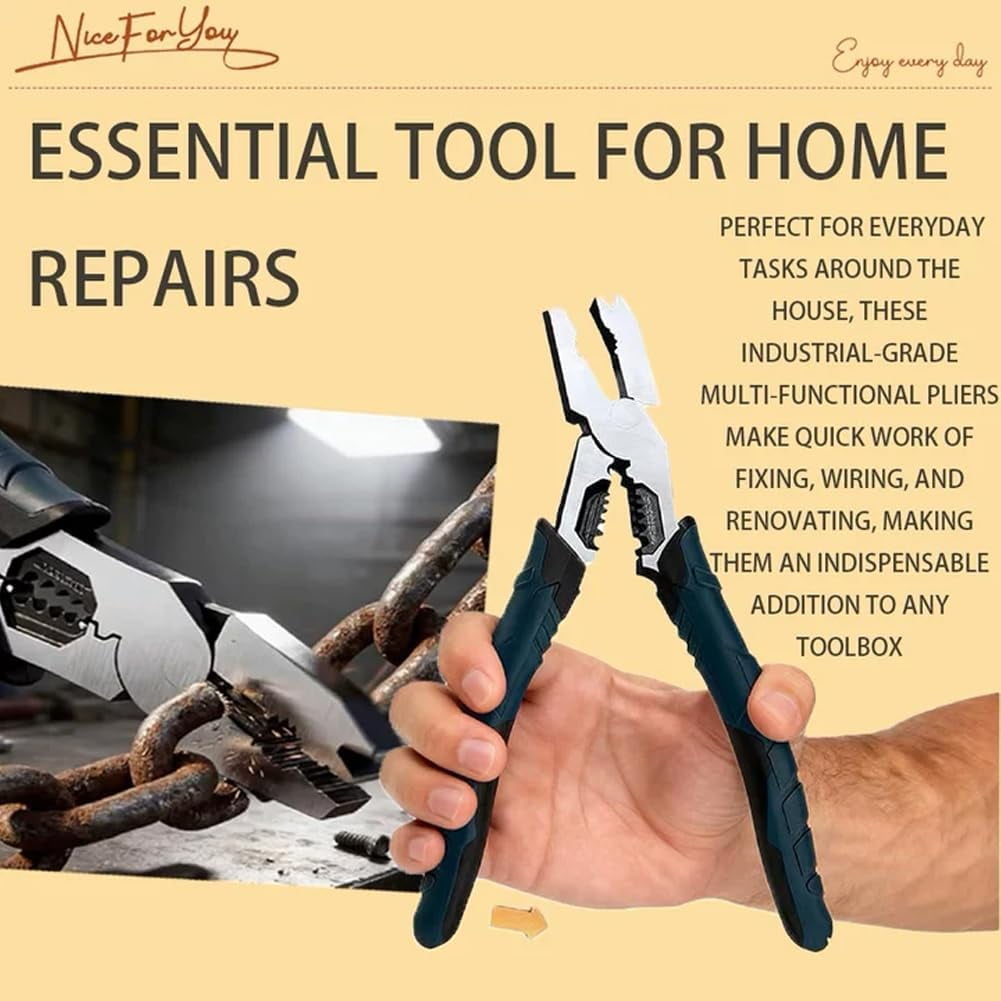 Industrial-Grade 9-in-1 Multi-Function Cutting Pliers - Nail Puller, Wire Cutter, Stripper, Crimper, Professional Tool for Home Repair(RL 1 PC)