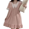 thumbnail image 2 of Vestido de dormir de las mujeres de manga corta de encaje arco decoración lindo estilo dulce pijamas vestido para el verano, 2 of 8