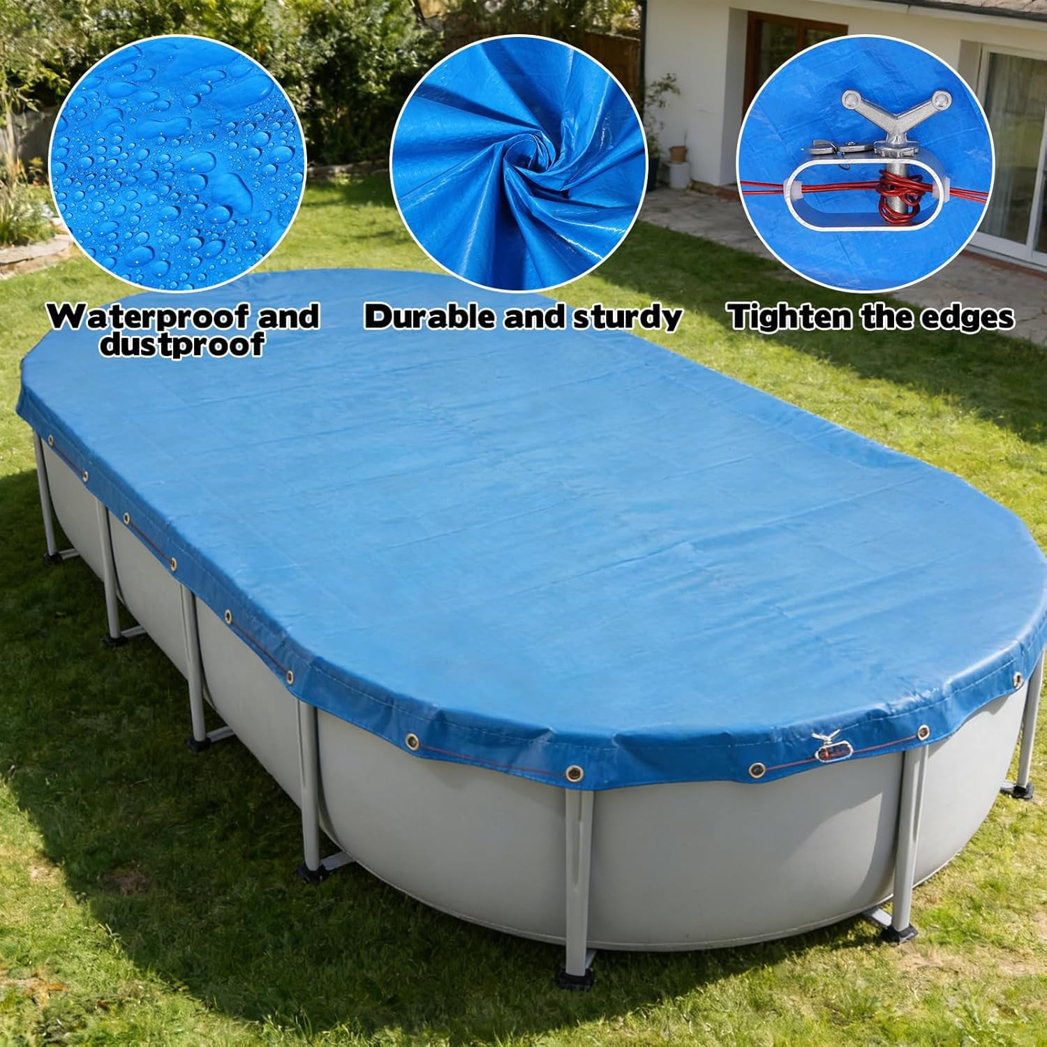 16x10 FT Oval Pool Cover for Above Ground Pools,Solar Oval Pool Cover Protector with Drawstring for Cold and UV Resistant,Dustproof -All-Weather Protection (Only Cover, Not Include Pool)