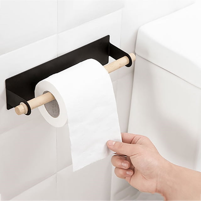 Xihbxyly Portarrollos de Papel Adhesivo para Pared, Sin Necesidad de Taladrar, Adhesivo Fuerte para Cocina o Baño, Diseño de Hierro y Madera, Ahorra Espacio, Fácil de Instalar, Tamaño 23 X 6 X 6 Cm.