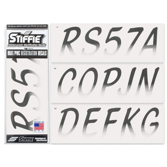 STIFFIE Whipline Black / White 3" Alpha-Numeric Identification Custom Kit Registration Numbers & Letters Marine Stickers Decals for Boats & Personal Watercraft PWC