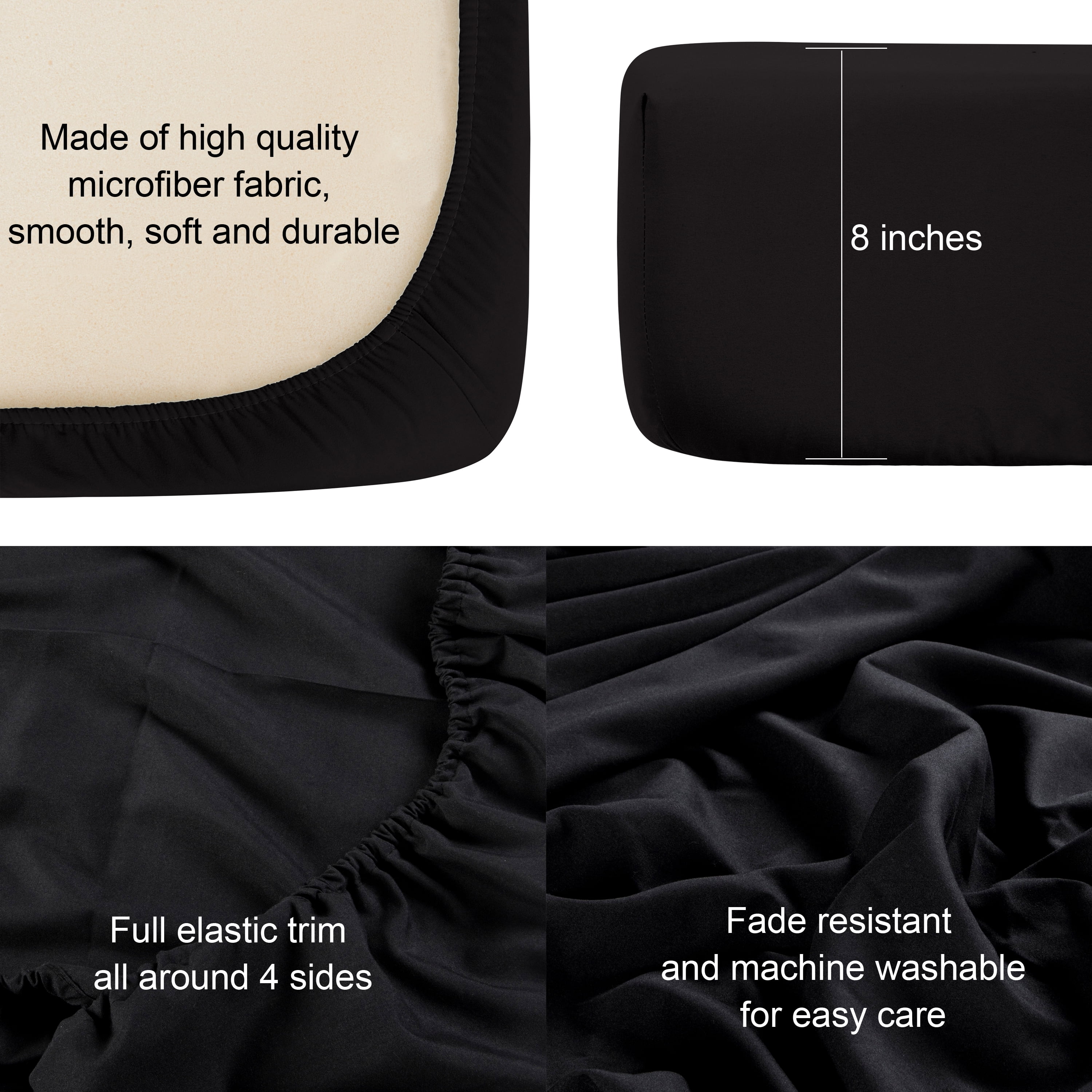 2 Pack Microfiber Easy Care Fitted Crib Sheet, Ultra Soft and Cozy Toddler Sheet for Baby Boys and Girls, Black, 28" x 52"