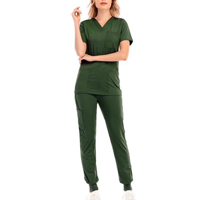 EQWLJWE Ensembles d'Uniformes d'Infirmière d'Été, Ensembles d'Uniformes d'Infirmière pour Femmes Grande Taille, Uniformes Jogger pour Femmes, Ensemble d'Uniforme d'Infirmière Extensible à Col en V pour Femmes Haut et Pantalon, Vêtements de Protection Uniformes