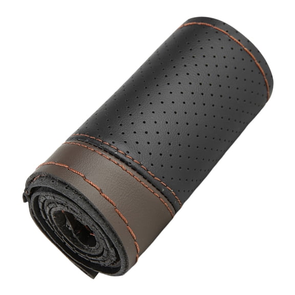 Hand Sewn Steering Wheel Cover Sewing Steering Wheel Wrap Sweat Absorbing Stitching Steering Wheel Protector Leather Wrap for 38CM Steering Wheels Four Season Universal Car Interior Accessories Coffee