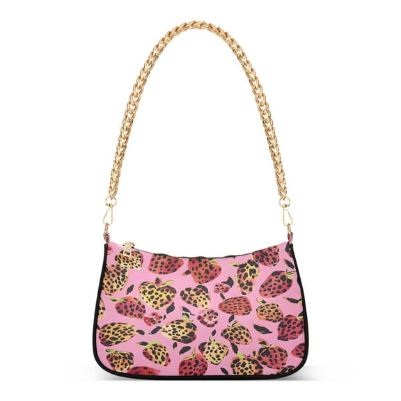 Ryvnso Strawberry Shape Leopard Womens Chain Shoulder Bag Tote Handbags Clutch Hobo Purse with Zipper for Travel
