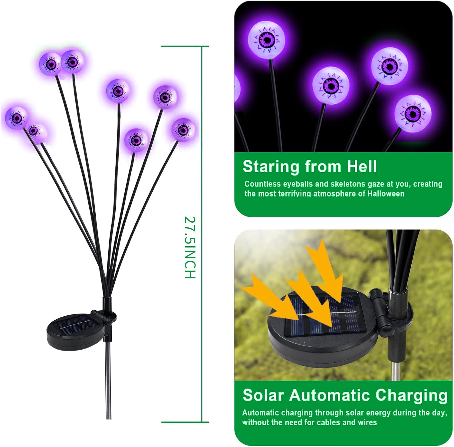 Inadays Halloween Decorations Outdoor Halloween Decor Solar Scary Eyeball Lights 2Pack 16LEDs Waterproof Purple Eyeball Swaying Firefly Light With 2 Modes For Garden/Yard/Patio/Party Decor, Purple