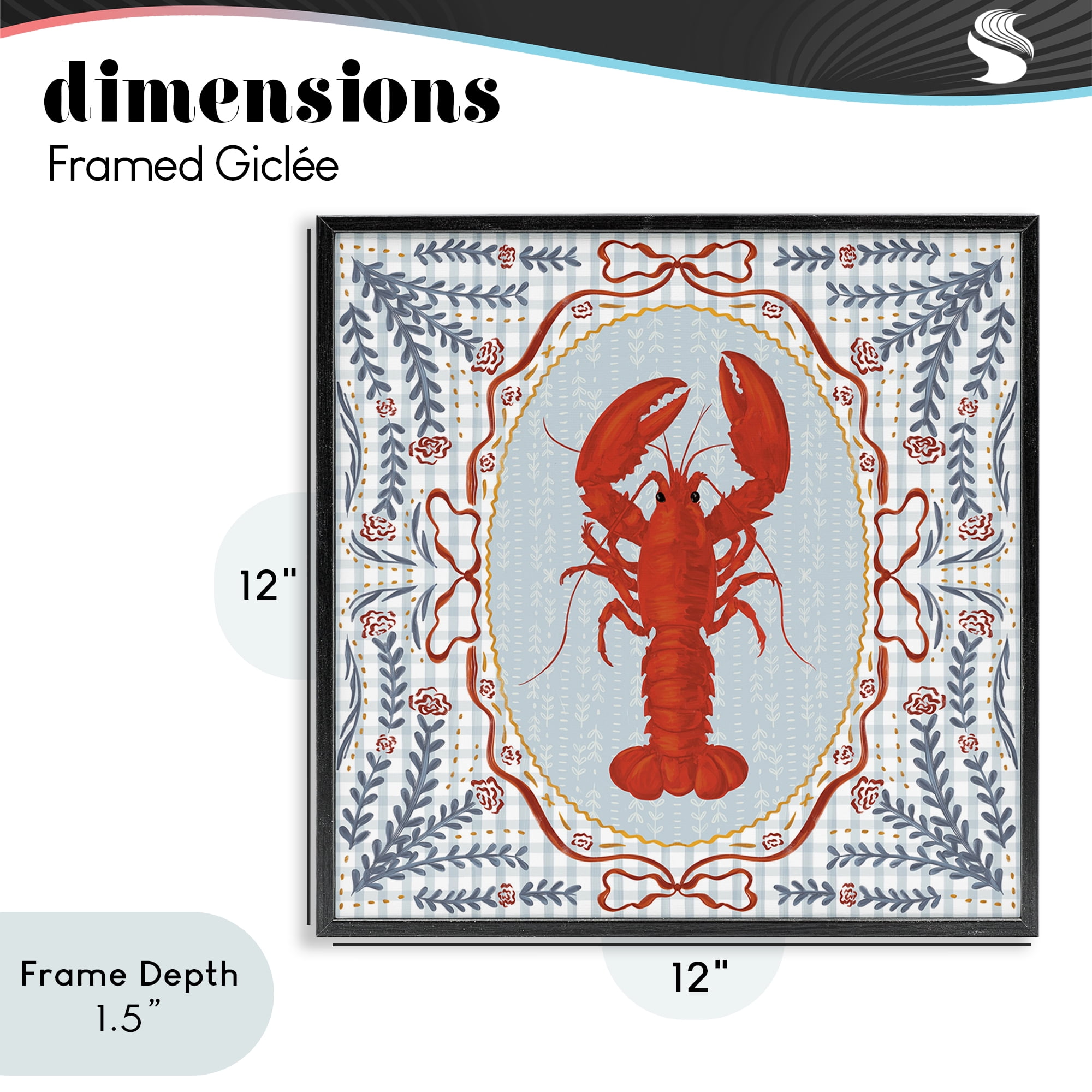 Stupell Industries Lobster Portrait Blue Gingham Black Framed Giclee Art, design by Vero Illustrates