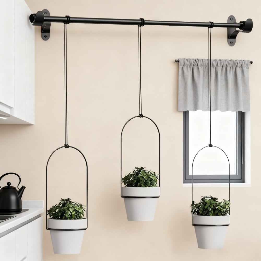 1 Set Adjustable Hanging Planters - Metal Wall Mounted Plant Holder with 3 Plastic Planter Pots for Indoor Herb Garden, Herb Planter Indoor, Balcony Planters & Window Plant Hanger