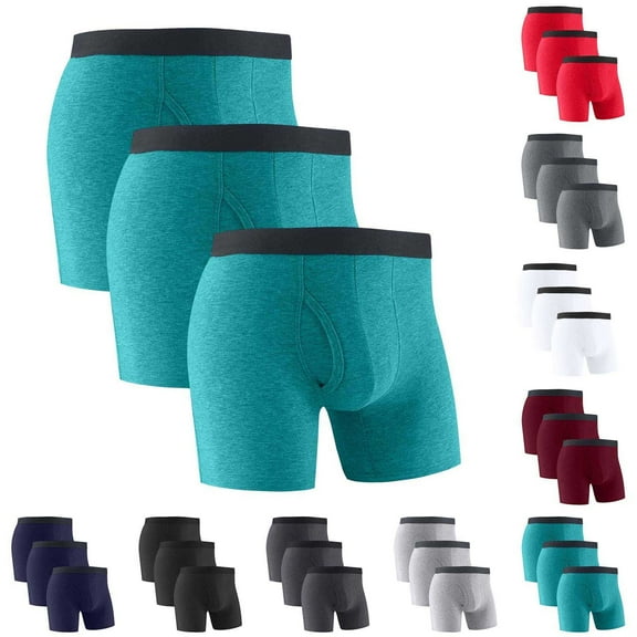 QLEICOM Boxer Briefs for Men Pack,Mens Underwear,3 Pack Men Boxer Briefs Plus Size with Front Opening Solid Color Breathable Comfortable Fashion Fits for Everyday Wear Red
