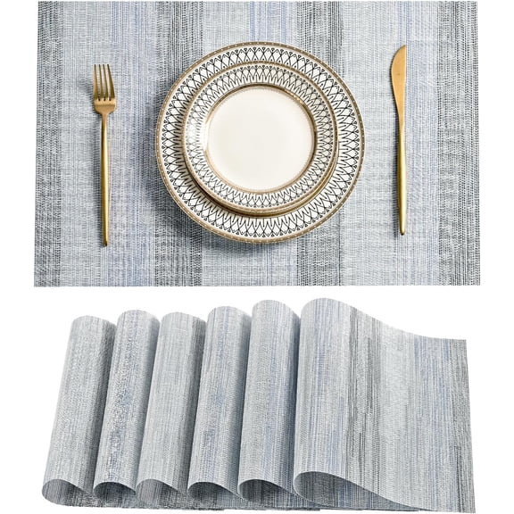 LightSteel Blue Placemats Set of 6 - Heat Resistant Non-Slip Place mats for Dining Table, Washable Durable PVC Vinyl Woven Table Mats（LightSteel Blue, 6）