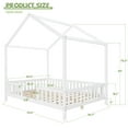 thumbnail image 2 of Harper & Bright Designs Montessori Floor Bed with Canopy and Roof, Full Wood House Shape Bed Frame with Railings for Girls Boys Bedroom, White, 2 of 12