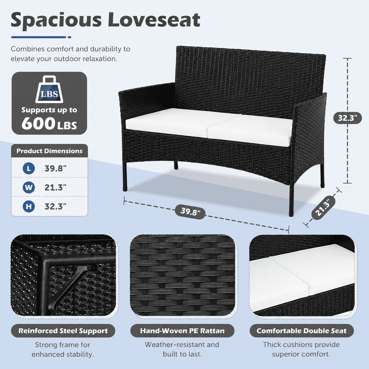 Segmart Patio Furniture Set, Rattan Wicker Chairs Set w/Table for 4, All-weather Conversation Set with Bold Steel Frame Black, Outdoor Furniture for Garden Lawn Backyard