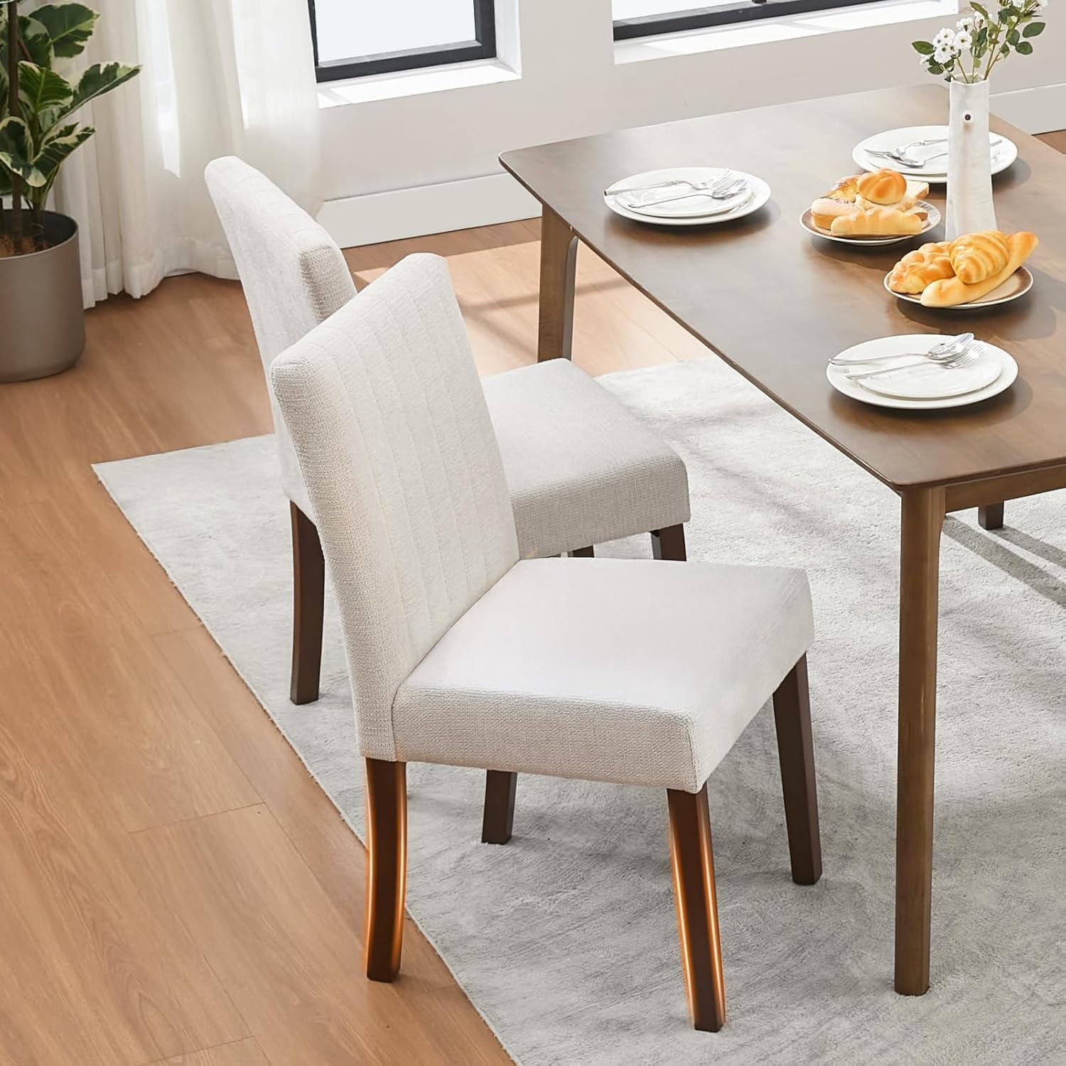 Upholstered Dining Chairs Set of 2 Button Tufted Parsons Chairs with Wood Legs and Padded Fabric Seat Modern Farmhouse Side Chairs for Dining Room Kitchen