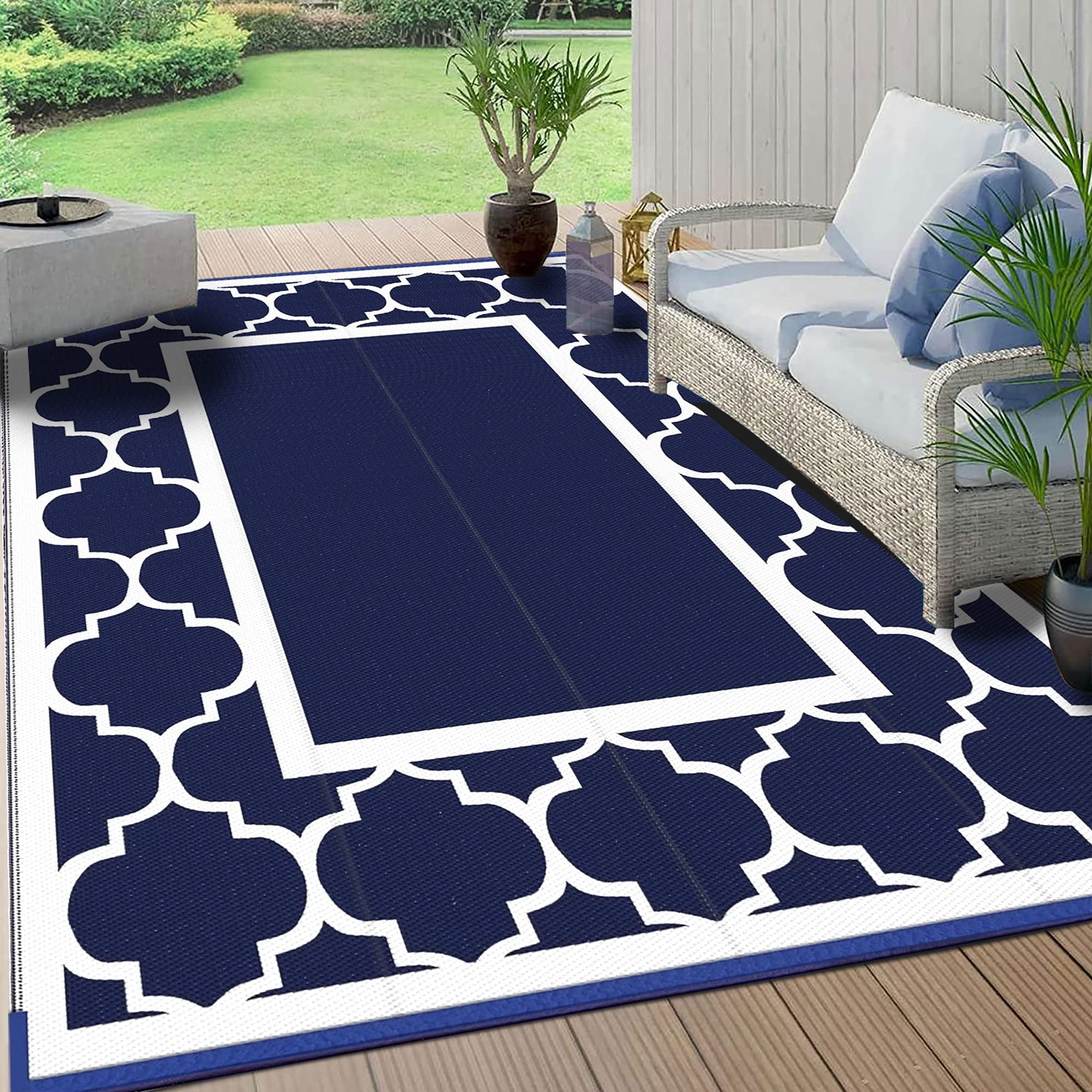 GENIMO 6'x9' Outdoor Rug for Patio Clearance,Reversible Straw Plastic
