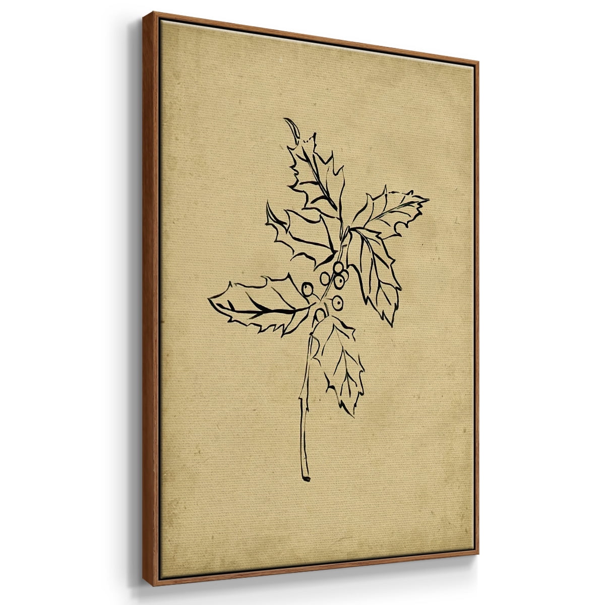 Holly Branch I - Framed Gallery Wrapped Holiday Canvas - 27 x 41 - Rosewood Frame