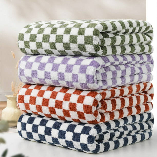Toalla de baño de terciopelo con cuadrículas de ajedrez • Gruesa y mullida Suave, secado rápido Super absorbente • Resistente al pelo Tamaño grande • Hogar, spa, gimnasio, uso en la playa (1 toalla)