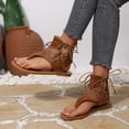 thumbnail image 2 of Gladiator Sandals for Women Lace up Ankle Strap Back Zipper Flip Flops Lightweight Retro Leather Flat Shoes Yellow Size 8.5, 2 of 9
