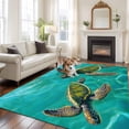 thumbnail image 3 of Area Rug 60×96in, Teal Blue Ocean Wave Sea Turtle Floor Carpet Living Room Rug, Retro Underwater World Non-Slip Welcome Mat Indoor Rugs for Bedroom Dining Room, 3 of 9
