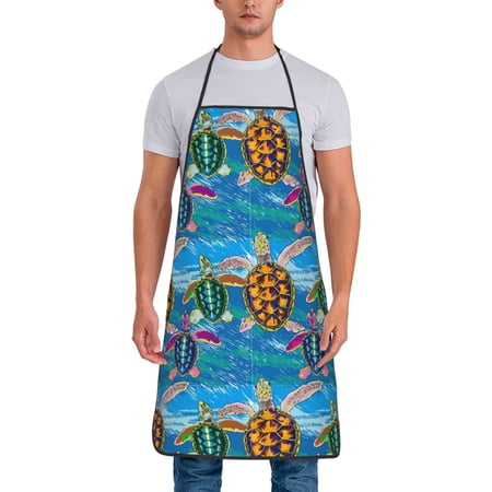 Naloa 1Pack Adjustable Bib Apron Waterdrop Resistant Cooking Kitchen Aprons for Women Men Chef Little Sea Turtles Print