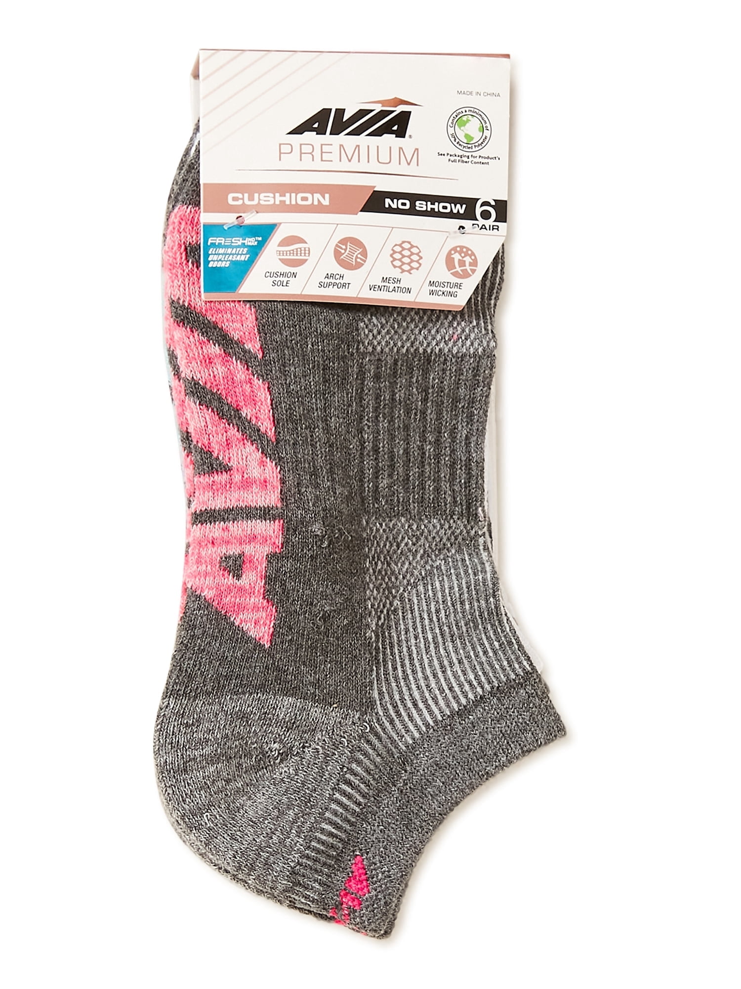 Avia Women's Premium Cushioned No Show Socks, 6-Pack