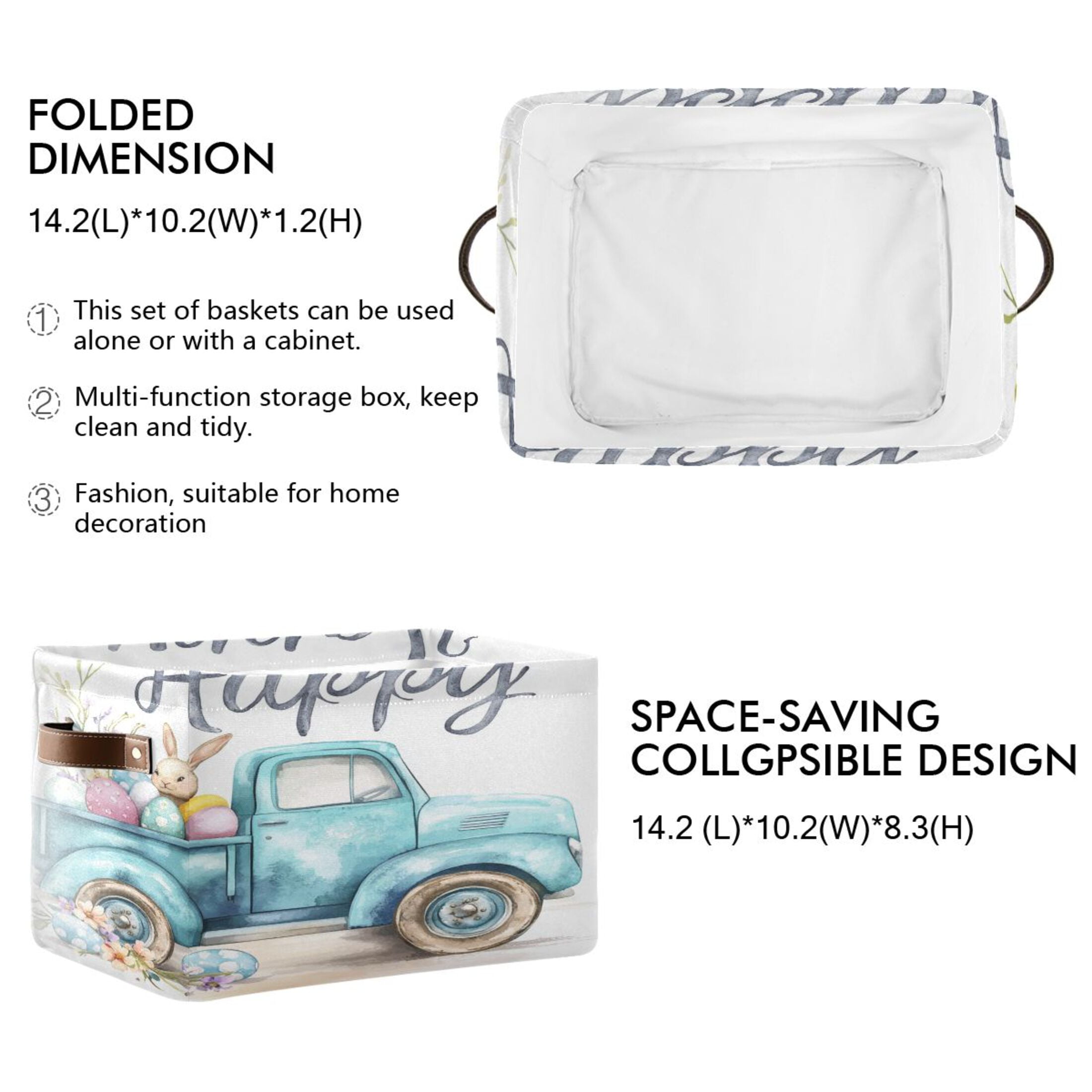 Square Storage Basket 14.2*10.2*8.3 Inch One Sizex2 Shelf Basket Open Home Storage Bins Bedroom Storage Basket Closet Storage Stylish Decor Cute Easter Bunny
