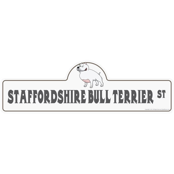 Staffordshire Bull Terrier Street Sign | Indoor/Outdoor | Dog Lover Funny Home Décor for Garages, Living Rooms, Bedroom, Offices | SignMission personalized gift | 18" Wide