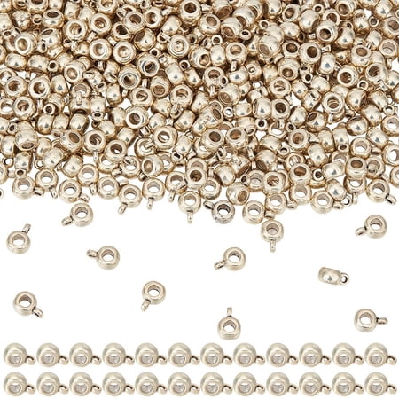 1 Box 400pcs Silver Tibetan Bail Beads Tube Bail Beads Silver Tibtan Style Roundelle Barrel Tube Hanger Links Beading with Charms Loop