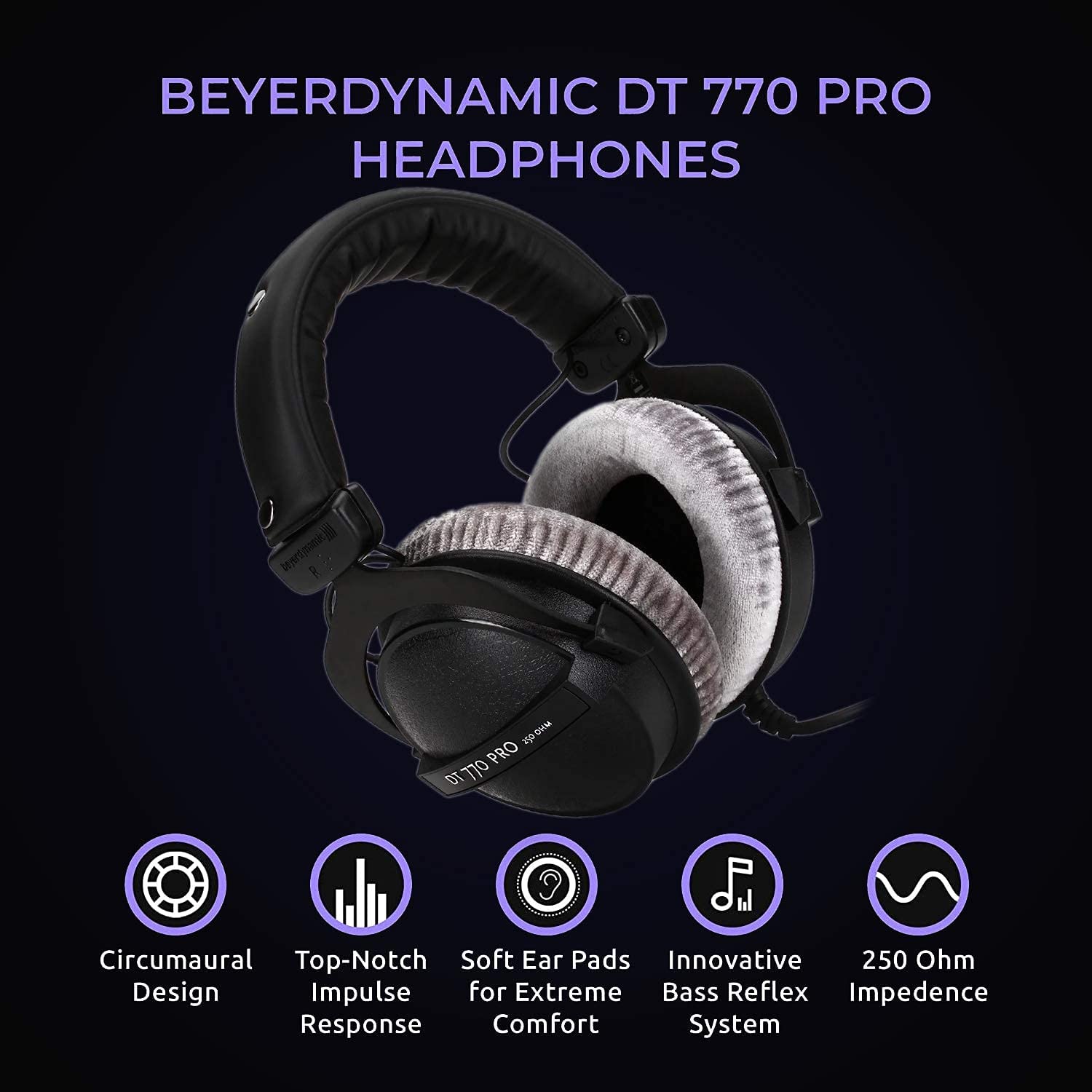 Beyerdynamic DT 770 PRO 250 Ohm Over-Ear Studio Headphones in Black for Studio Use - image 2 of 6