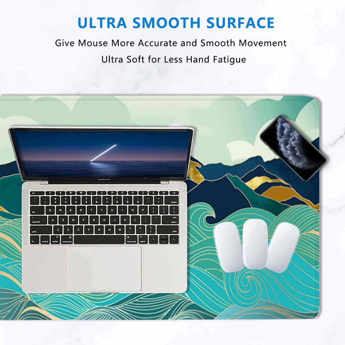 Large Mouse Pad,Gold Mountain with Landscape Line Arts Large XL Desk Mat Extended Waterproof Mouse Mat with Stitched Edges and Non-Slip Base for Office Gaming Home 31.5 X 11.8 Inch