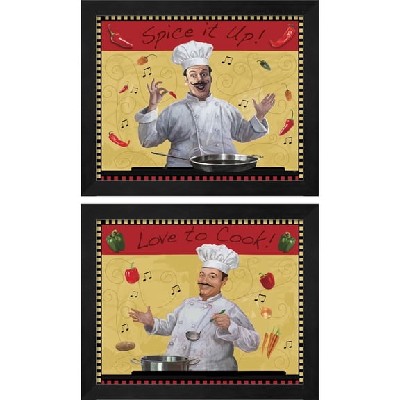 Great Art Now Spice it up & Love to Cook Master by Frank Harris, 2 Piece Framed Art Set Each 11.25"W x 9.25"H