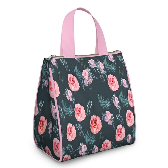 Pioneer Flower Floral Print Pattern Insulated Lunch Bag for Women & Adults,Large Portable Soft Cooler Lunch Bag,Thermal Food Storage Tote with Pearl Cotton,8.66L,8.75x5.75x9.5 Inch