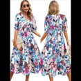 thumbnail image 2 of Vestido Floral con Escote en V para Mujer, Verano 2025, Moderno, Bohemio, Plisado, con Mangas Abullonadas. Azul Rosa M, 2 of 5