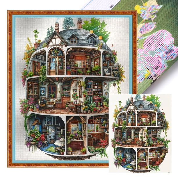 Hilo Algodón Ecológico Bordado Punto Cruz Impreso Casa Del 14CT 45x55cm