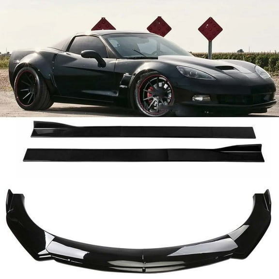 For Corvette C6 2005-2013 Front Bumper Spoiler Body Kit / Side Skirt Gloss Black