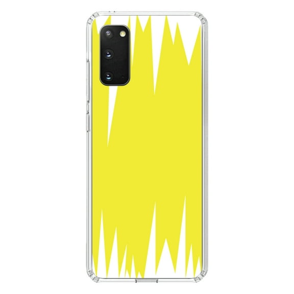DistinctInk Clear Shockproof Hybrid Case for Galaxy S20 / S20 5G (6.2" Screen) - TPU Bumper, Acrylic Back, Tempered Glass Screen Protector - Yellow White Spikes
