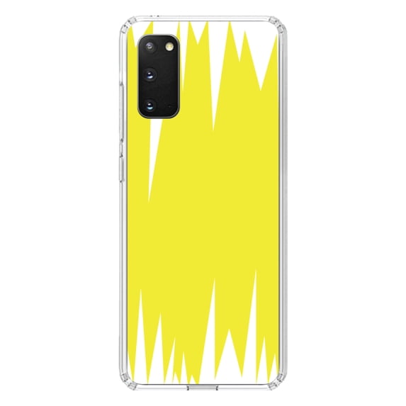 DistinctInk Clear Shockproof Hybrid Case for Galaxy S20 / S20 5G (6.2" Screen) - TPU Bumper, Acrylic Back, Tempered Glass Screen Protector - Yellow White Spikes
