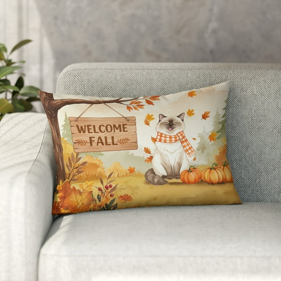 Welcome Fall Ragdoll Cozy Autumn Field Pumpkins Golden Leaves Pillowcase Double Sided Cat Lover Kitten Owner Gifts Idea Pillow Case Covers - 12013