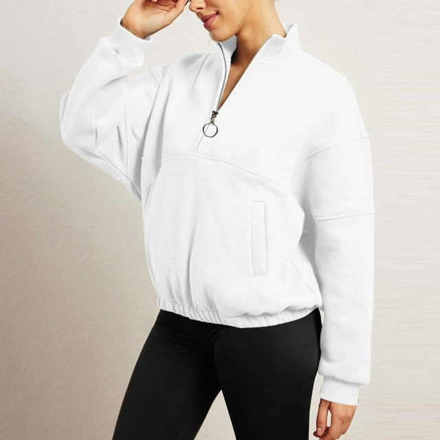 Chandails à Capuchon de Mode pour Femmes 2023 Chandails en Molleton Décontractés Sans Capuche Mode Manches Longues Demi-Fermeture à Glissière Col à Capuche Chemise 50 % de Rabais Liquidation Costumes Halloween/noël