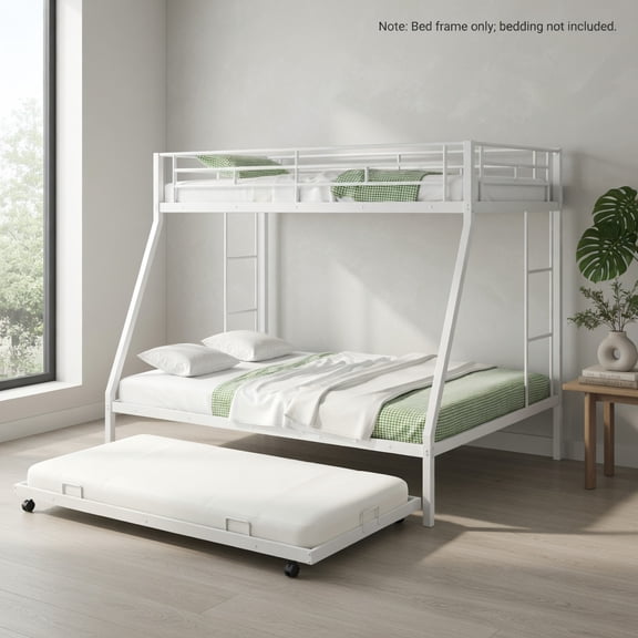 Topcobe Twin Over Full Bunk Bed Frame with Trundle for Guest Room, Modern Furniture for Bedroom-White