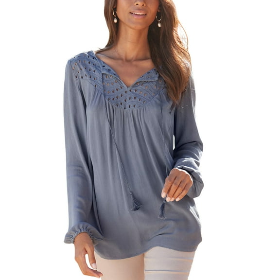 LASCANA Women's Boho Eyelet Blouse Shirt Eyelet Detail