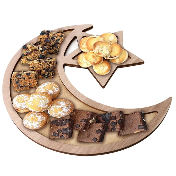 SDFGTstore Eid Mubarak Decor Wooden Serving Tray Moon Star Dessert Food Tray Islamic Eid Mubarak Decor Wooden Serving Tray Moon Star Dessert Food Tray Islamic Decorations Ramadan Kareem Gifts