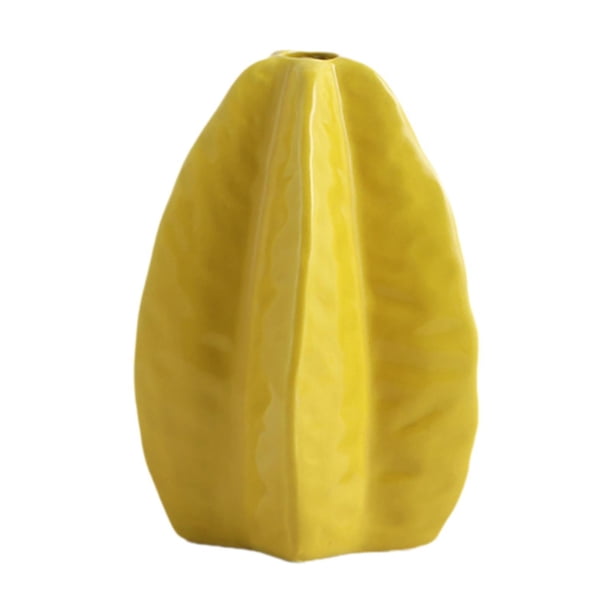 Jarrón de cerámica con forma de flor para plantas, decoración minimalista Amarillo