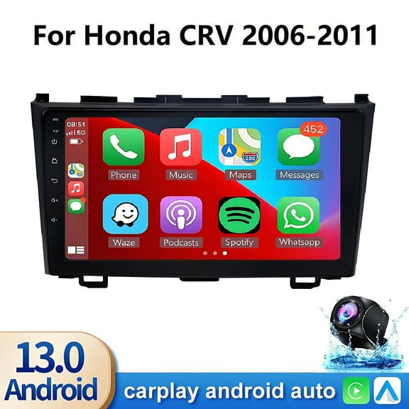 Zcargel Android 13 Car Stereo for Honda CRV 2006-2011 Radio with Wireless Apple Carplay Android Auto, Car Audio Receiver with HiFi Bluetooth WiFi GPS FM   Dual USB Input & Backup Camera